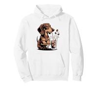 Fun Dachshund Drinking Iced Coffee, Cute Doxie Dog Lover Pullover Hoodie