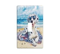 Fun Dalmatian Dog Decorative Switch Cover 1 Gang Single Toggle, Summer Watercolor Beaches Chien Wall Plate Cover, Standard Size, Puppy Electrical Faceplate for Bedroom Living Room Decor
