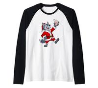 Fun Dancing Santa Wolf with Cocoa Raglan Baseball Tee