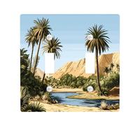 Fun Desert Oasis Decorative Switch Cover 2 Gang Double Toggle, Anime Cartoon Western Switchcover Wall Plate, Cool Summer Scenic Electrical Faceplate for Bedroom Living Room Decor