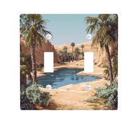 Fun Desert Oasis Decorative Switch Cover 2 Gang Double Toggle, Anime Cartoon Western Wall Plate Cover, Standard Size, Cool Summer Scenic Electrical Faceplate for Bedroom Living Room Decor
