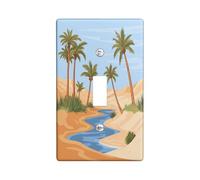 Fun Desert Oasis Decorative Switch Cover Plate 1 Gang Single Toggle, Anime Cartoon Western Electrical Faceplate for Bedroom Bathroom Decor, Cool Summer Scenic Standard Size Switchplate