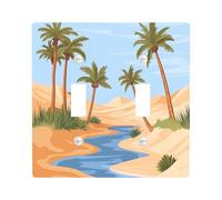 Fun Desert Oasis Decorative Switch Cover Plate 2 Gang Double Toggle, Anime Cartoon Western Electrical Faceplate for Bedroom Bathroom Decor, Cool Summer Scenic Standard Size Switchplate
