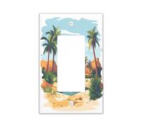 Fun Desert Oasis Switch Cover Wall Plate 1 Gang Single Rocker, Anime Cartoon Western Electrical Faceplate for Bedroom Bathroom Decor, Cool Summer Scenic Standard Size Switchplate