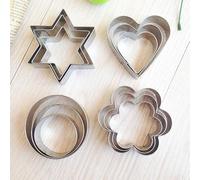 Fun Design Cookie Cutters - Stainless Steel, Biscuits, Sponge Cake, Fairy Cake, Chocolate, Candy, Bake, DIY, Craft, Star, Round-Moon, Heart, Flower, Café, Snack, Kids, 3 Shapes x 4 Moulds, 12 Pieces