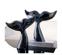 Fun Desk Accessories 2Pcs Ceramic Whale Tail Decor Tabletop Nautical Sculpture Porcelain Coastal Home Beach House Figurine Ocean Mediterranean Vintage Decor(Black-whaletail)