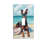 Fun Doberman Dog Decorative Switch Cover 1 Gang Single Toggle, Summer Watercolor Beaches Chien Wall Plate Cover, Standard Size, Puppy Electrical Faceplate for Bedroom Living Room Decor