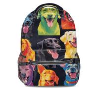 Fun Dog Faces Print Backpack, Unisex Cartoon Pattern School Backpack, Large Capacity Travel Daypack with Geometric Abstract Art Style (print 5)