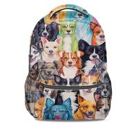 Fun Dog Faces Print Backpack, Unisex Cartoon Pattern School Backpack, Large Capacity Travel Daypack with Geometric Abstract Art Style (print 4)