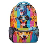 Fun Dog Faces Print Backpack, Unisex Cartoon Pattern School Backpack, Large Capacity Travel Daypack with Geometric Abstract Art Style (print 1)
