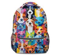 Fun Dog Faces Print Backpack, Unisex Cartoon Pattern School Backpack, Large Capacity Travel Daypack with Geometric Abstract Art Style (print 2)