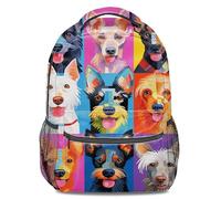 Fun Dog Faces Print Backpack, Unisex Cartoon Pattern School Backpack, Large Capacity Travel Daypack with Geometric Abstract Art Style (print 3)