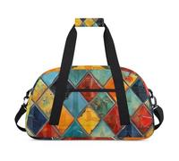Fun Dog Pattern Gym Bag Sports Duffle Bag Weekend Sleepover Duffel Bags Small Travel Tote for Overnight Workout Gymnastics Dance Ballet, Fun Geometric Design, 18.9 x 8.7 x 10.6 in, Duffel Bags