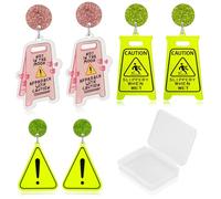 Fun Earrings For Women, Funny Weird Earrings Wet Floor Sign Earring Crazy funny Jewelry Gift, Medium, Acrylic, No Gemstone