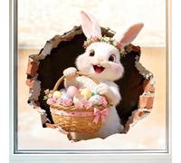 Fun Easter Creative Wall Sticker,Realistic 3D Bunny Breaking Through The Wall Effect,Cute Cartoon Easter 3D Ripped Bunny Egg Decals,Peel and Stick,Walls Toilet Stickers Decor for EasterSpring Party