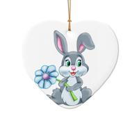 Fun Easter Rabbit Print Christmas Ceramic Decor Gift,Unique Star Heart Shaped Pendant Ornament For Holiday Decor
