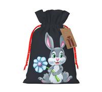 Fun Easter Rabbit Print Xmas Drawstring Wrapping Bags For Xmas Package Storage, Christmas Party Supplies Favors