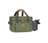 FUN ELEMENTS Double Layer Slow Cooker Carrying Bag for 6-8 Quart Oval CrockPot, Insulated Travel Carrier with Support Pad and Adjustable Straps, Top Zip Compartment and Front Pocket for Utensils,Green