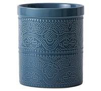 Fun Elements Kitchen Utensil Holder, 7.2" Super Large Utensil Crock Heavy and Stable Lace Emboss Ceramic Utensil Holder for Kitchen Counter (Grayish Blue)