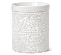 FUN ELEMENTS Kitchen Utensil Holder, 7.2" Super Large Utensil Crock Heavy and Stable Lace Emboss Ceramic Utensil Holder for Kitchen Counter (Bright White)