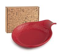 FUN ELEMENTS Spoon Rest, Ceramic Lace Emboss Spoon Holder for Cooking & Counter Protection