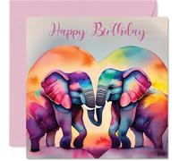 Fun Elephants Birthday Card for Men Women - Animals in Love - Happy Birthday Card for Grandma Cousin Brother Nanny, 145mm Bday Greeting Cards