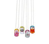 Fun Express 22" Big Eye Wacky Zoo Animal Metal Dog Tag Necklaces - 12 Pieces