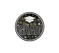 Fun Express 7 1/4" Black Way to Go Grad Disposable Paper Dessert Plates - 25 Count