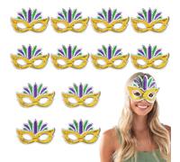Fun Express 8" x 5 1/4" Gold & Silver Sequin Mardi Gras Masks with Feathers - 12 Pieces