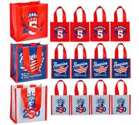 Fun Express Mini Canvas Patriotic Tote Bags 12 Pack - Red White Blue American Flag USA Map Canvas Mini Totes - 4th of July Party Favors for USA 250th Anniversary Event