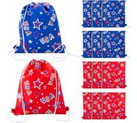 Fun Express Patriotic Nonwoven Drawstring Bags, Medium 12" x 15"- 12 Pieces
