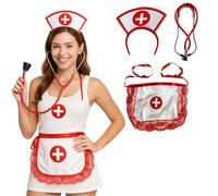 FUN FABLES 3 Pcs Nurse Costume Accessory Set - Fancy Dress Hat Headband, Stethoscope & Apron - Outfit Accessories for Cosplay, Halloween, Carnival, Hen Party & Role Play UK (2)