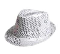 FUN FABLES Adult Sequin Fedora Gangster Hat - Shiny Red Disco Hat for Fancy Dress, 70s Theme Parties, Hen Nights, Halloween, Jazz Dance, Hip-Hop & Costume Accessory for Men & Women (Silver)