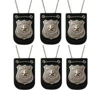FUN FABLES Adult Silver Star Police Badge Necklace with Chain - Police Officer Costume Accessory for Fancy Dress, SWAT, Detective, Halloween, Cosplay & Party Props (6)