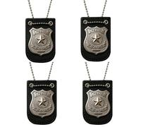 FUN FABLES Adult Silver Star Police Badge Necklace with Chain - Police Officer Costume Accessory for Fancy Dress, SWAT, Detective, Halloween, Cosplay & Party Props (4)