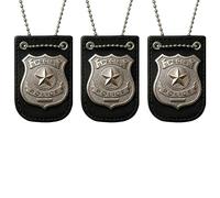 FUN FABLES Adult Silver Star Police Badge Necklace with Chain - Police Officer Costume Accessory for Fancy Dress, SWAT, Detective, Halloween, Cosplay & Party Props (3)