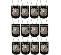FUN FABLES Adult Silver Star Police Badge Necklace with Chain - Police Officer Costume Accessory for Fancy Dress, SWAT, Detective, Halloween, Cosplay & Party Props (12)
