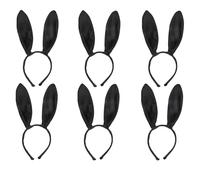 FUN FABLES Bendable Rabbit Ears Headband - Fluffy Bunny Ears for Adults - Easter, Fancy Dress, Cosplay & Animal Costume Accessory (6, Black, One Size)