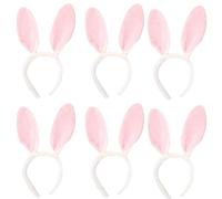 FUN FABLES Bendable Rabbit Ears Headband - Fluffy Bunny Ears for Adults - Easter, Fancy Dress, Cosplay & Animal Costume Accessory (6, Pink/White with Fur Fabric, One Size)