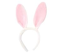 FUN FABLES Bendable Rabbit Ears Headband - Fluffy Bunny Ears for Adults - Easter, Fancy Dress, Cosplay & Animal Costume Accessory (1, Pink/White with Fur Fabric, One Size)