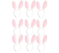 FUN FABLES Bendable Rabbit Ears Headband - Fluffy Bunny Ears for Adults - Easter, Fancy Dress, Cosplay & Animal Costume Accessory (9, Pink/White with Fur Fabric, One Size)