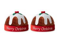 FUN FABLES® Christmas Pudding Hat with Holly Berries | Funny Novelty Xmas Pudding Beanie for Adults | Festive Plush Fancy Dress Party Hat & Holiday Costume Accessory (2)