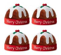 FUN FABLES® Christmas Pudding Hat with Holly Berries | Funny Novelty Xmas Pudding Beanie for Adults | Festive Plush Fancy Dress Party Hat & Holiday Costume Accessory (4)