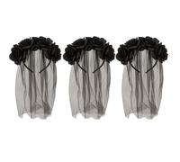 FUN FABLES Gothic Bride Veil Headband with Black Flowers & Long Veil | Halloween Black Headpiece for Women | Corpse Bride, Zombie, Day of the Dead & Fancy Dress Costume Accessory (3)