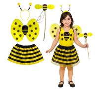 FUN FABLES Kids 4pc Bumble Bee Costume Set - Includes Yellow Wings, Striped Tutu Skirt, Antenna Headband & Wand - Fancy Dress Outfit for Children’s Halloween, Cosplay, Festivals & Themed Parties