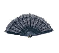 FUN FABLES Luxury Foldable Feather & Lace Hand Fan - 40x27cm Elegant Vintage Fancy Dress Accessory for Burlesque, Costume, Weddings & Parties (Black Lace)