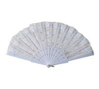 FUN FABLES Luxury Foldable Feather & Lace Hand Fan - 40x27cm Elegant Vintage Fancy Dress Accessory for Burlesque, Costume, Weddings & Parties (White Lace)