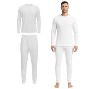 FUN FABLES® Men’s Thermal Set Warm Base Layer Top & Long Johns Bottoms Set | Soft Heat Control Winter Baselayer Daily Wear Set for Men (1, White, X-Large)