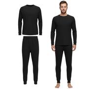 FUN FABLES® Men’s Thermal Set Warm Base Layer Top & Long Johns Bottoms Set | Soft Heat Control Winter Baselayer Daily Wear Set for Men (1, Black, Large)