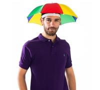 FUN FABLES Rainbow Multi-Color Umbrella Hat | Adjustable Hands-Free Folding Cap for Adults & Kids | Rain Hat Fancy Dress for Beach Fishing Golf Party Headwear